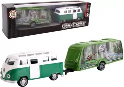 Samochód z przyczepą kempingową metal