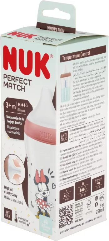 NUK. Perfect Match. Butelka z silikonowym smoczkiem. 260 ml. Minnie Mouse - tantis.pl