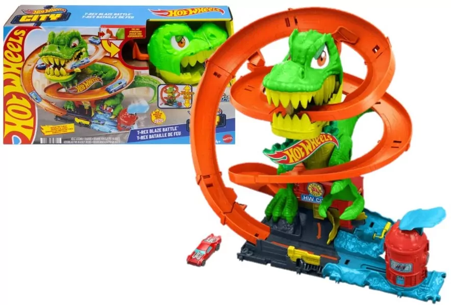 Hot Wheels City Zakręcony tor Remiza T-Rexa - tantis.pl