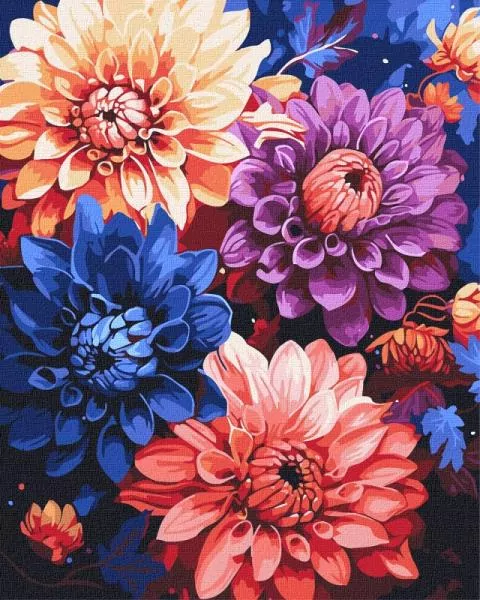Malowanie po numerach - Kolorowe dalie 40x50cm - tantis.pl