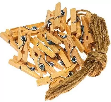 Klamerki + sznurek naturalne, 20 sztuk - tantis.pl