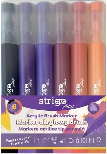 Marker akrylowy z końcówką Brush - zestaw 7, 6 szt - tantis.pl