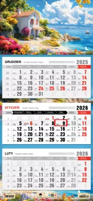 Kalendarz 2026 trójdzielny płaska główka romantico