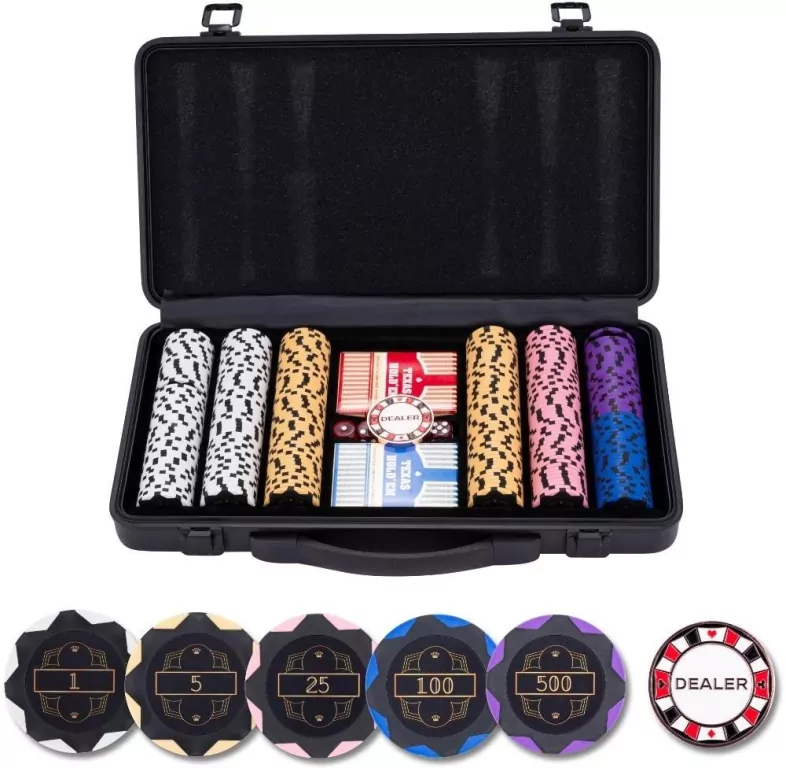 Zestaw pokerowy 300 żetonów z nominałami 14g - tantis.pl