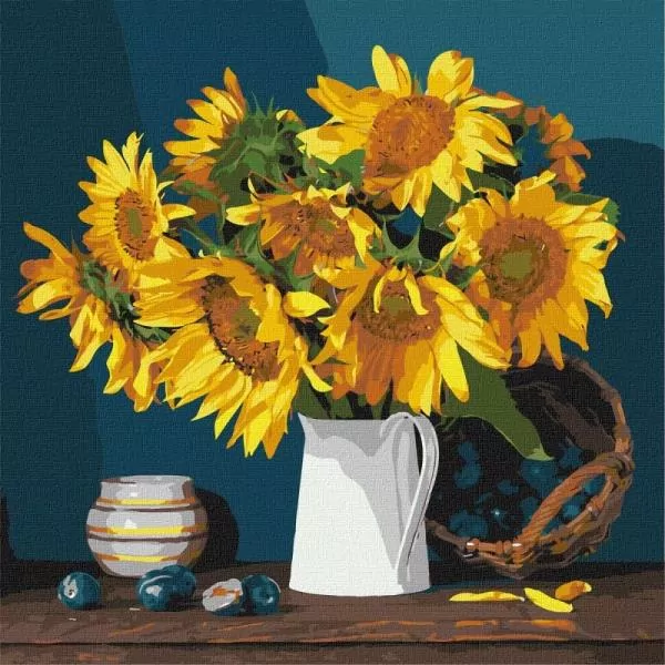 Malowanie po numerach: Jasne słoneczniki 40 x 40 cm - tantis.pl