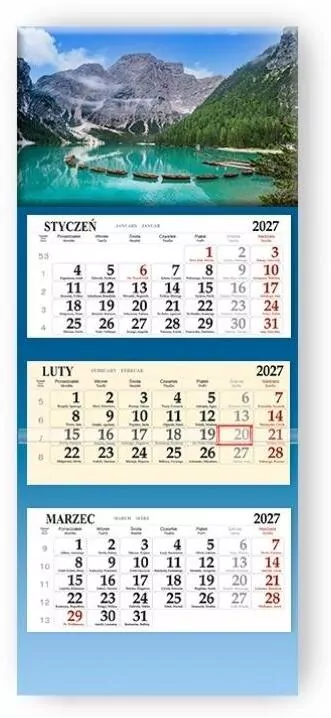 Kalendarz 2027 trójdzielny Lazur - tantis.pl