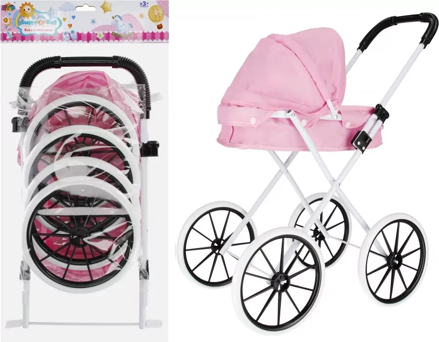 Wózek dla lalek głęboki metalowy, różowy - tantis.pl
