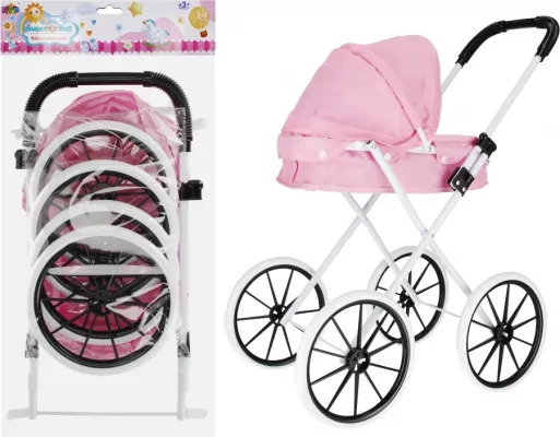 Wózek dla lalek głęboki metalowy, różowy