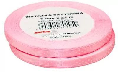 Wstążka satynowa w kropki różowa 6mmx22m (2szt) - tantis.pl