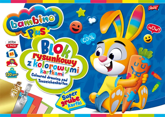 Blok rysunkowy A3 16K kolorowe kartki + zł/sr Bambino PLUS 10 sztuk - tantis.pl