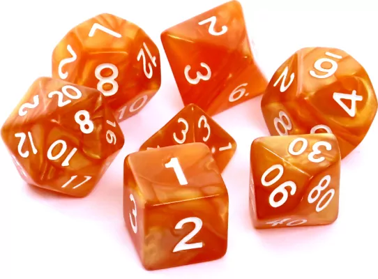 Komplet kości RPG. Ciemnożółte (białe cyfry). Perłowe. REBEL