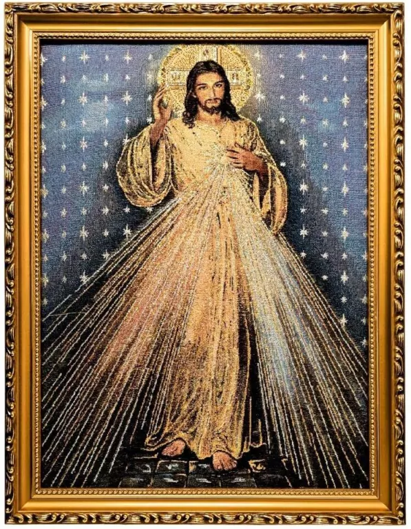 Obraz Haftowany Jezus Miłosierny 42x32cm - tantis.pl