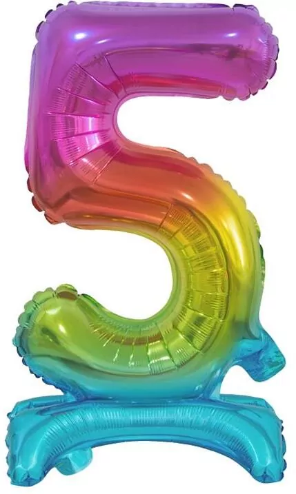 Balon foliowy 5 Stojący, tęcza 38cm - tantis.pl