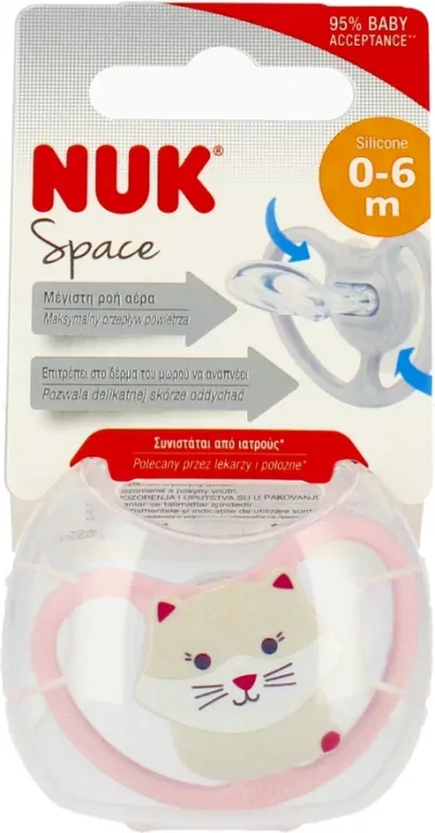 NUK. Space. Smoczek. 0-6 miesięcy. Kotek - tantis.pl