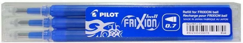 Wkłady do pióra kulkowego Pilot Frixion, 0.7 mm, niebieskie. 3 sztuki - tantis.pl