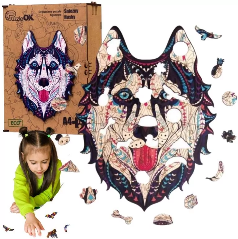 Puzzle drewniane eko 73. Śnieżny husky - tantis.pl