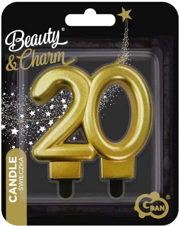 Świeczka cyferka 20 Beauty&Charm metalik złota 8cm - tantis.pl
