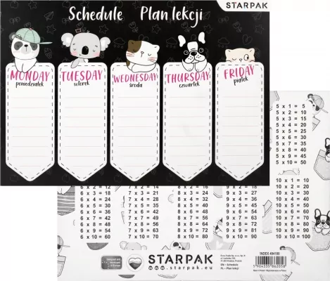 Plan lekcji z tabliczką mnożenia Minisy mix