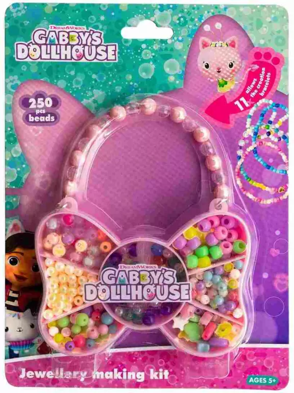 Zestaw koralików Gabby's Dollhouse Motyl 250 szt. + 2m gumki - tantis.pl