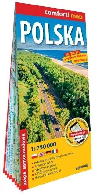 Polska laminowana mapa samochodowa 1:750 000 - tantis.pl