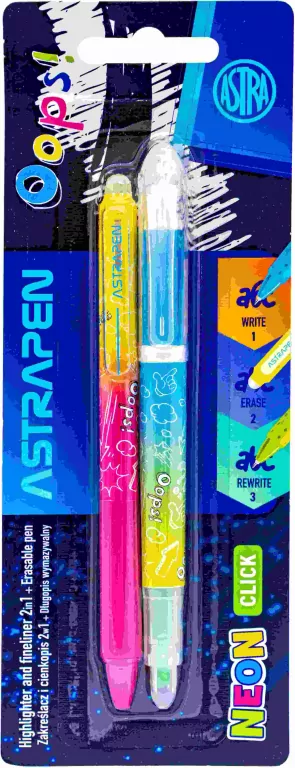 Zakreślacz 2w1 + długopis wymazywalny Neon mix - tantis.pl