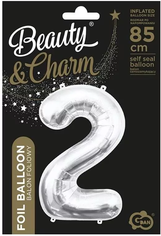 Balon foliowy B&C cyfra 2 srebrna 85cm - tantis.pl