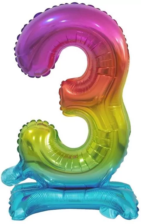 Balon foliowy 3, stojący, tęczowy, 38 cm - tantis.pl