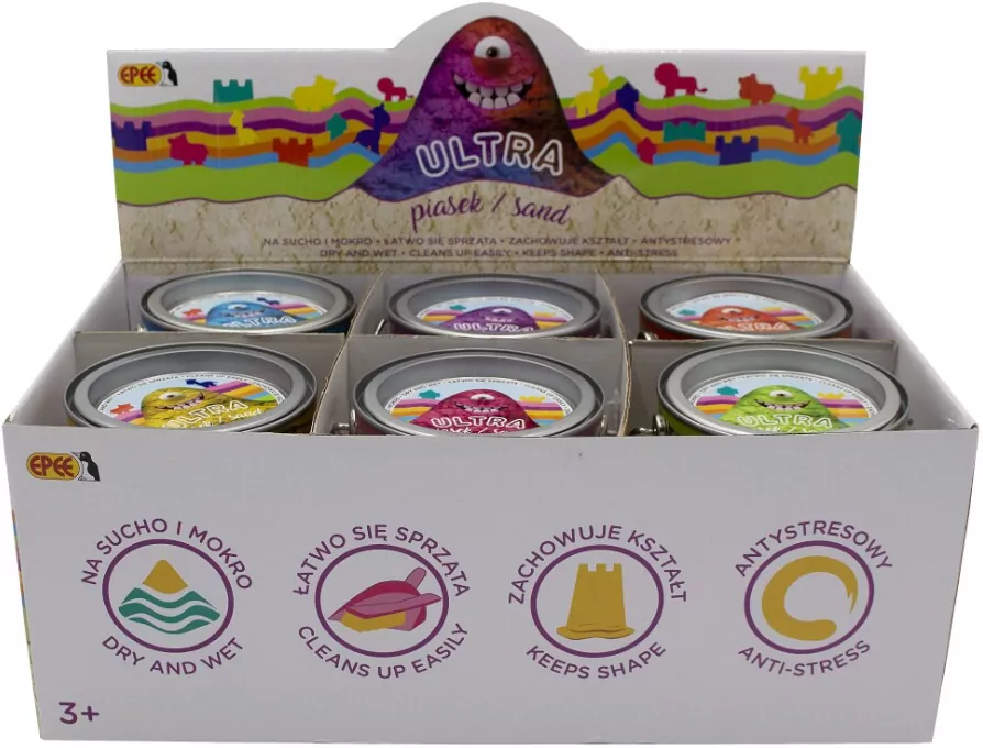 Ultra Piasek puszka 200 g. 5 foremek zwierzaki, żółty - tantis.pl