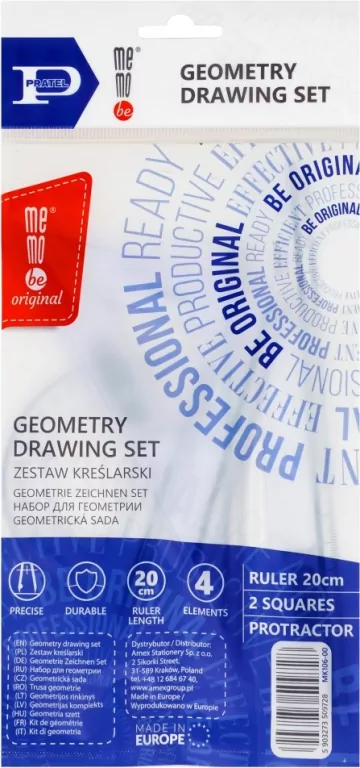 Zestaw kreślarski z linijką 20 cm MemoBe - tantis.pl