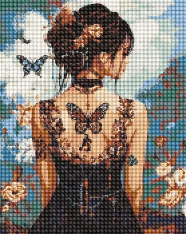 Diamentowa mozaika - Piękność z motylami 40x50cm - tantis.pl