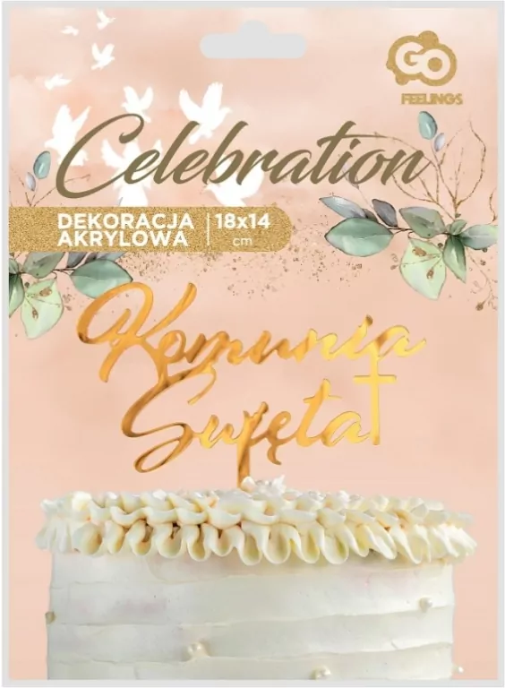 Dekoracja akrylowa na tort Komunia złota 18x14cm - tantis.pl