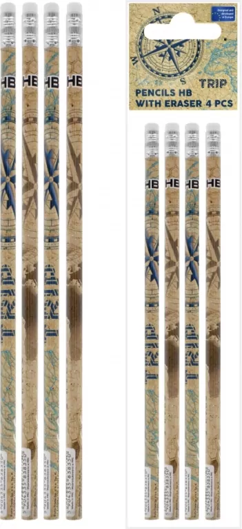 Ołówek z gumką HB Trip, 4 sztuki - tantis.pl