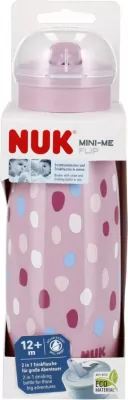 NUK. Mini-Me. Kubek ze słomką 450ml. 12 miesięcy. Różowy w kropki