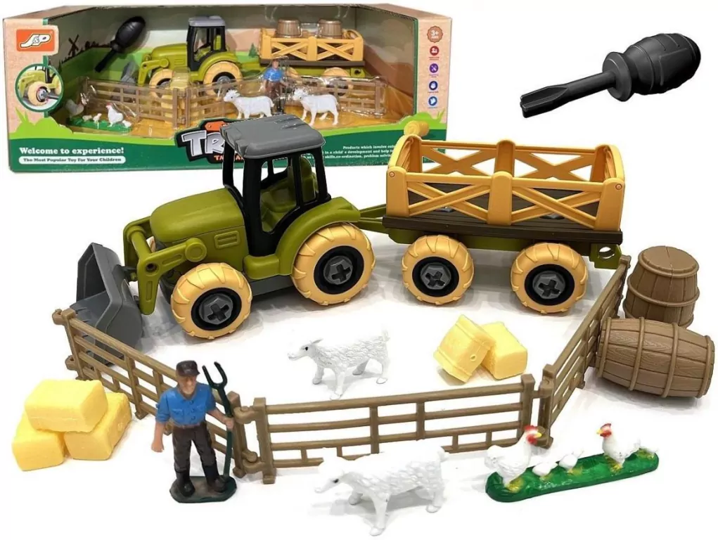 Traktor do skręcania z przyczepą i akcesoriami - tantis.pl