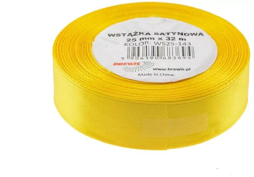 Wstążka satynowa. Żółta 25mmx32m - tantis.pl