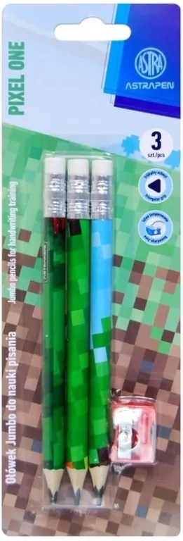 Ołówki grafitowe trójkątne HB Jumbo Astrakids Pixel One 3 szt. z temperówką - tantis.pl