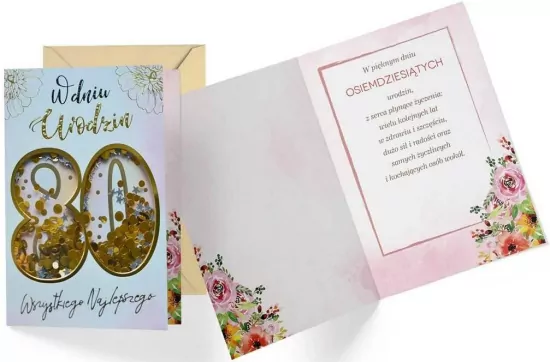Karnet B6 konfetti. Urodziny 80