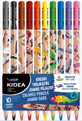 Kredki trójkątne jumbo Pojazdy 10 kolorów KIDEA