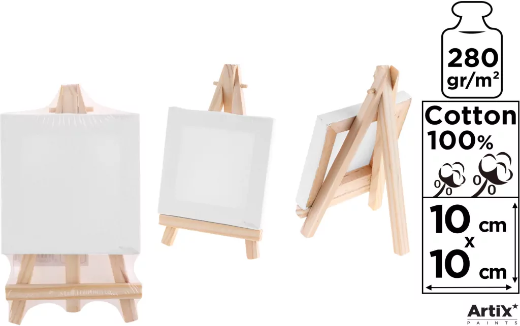 Podobrazie mini 10x10cm 280G/m2 + sztaluga - tantis.pl