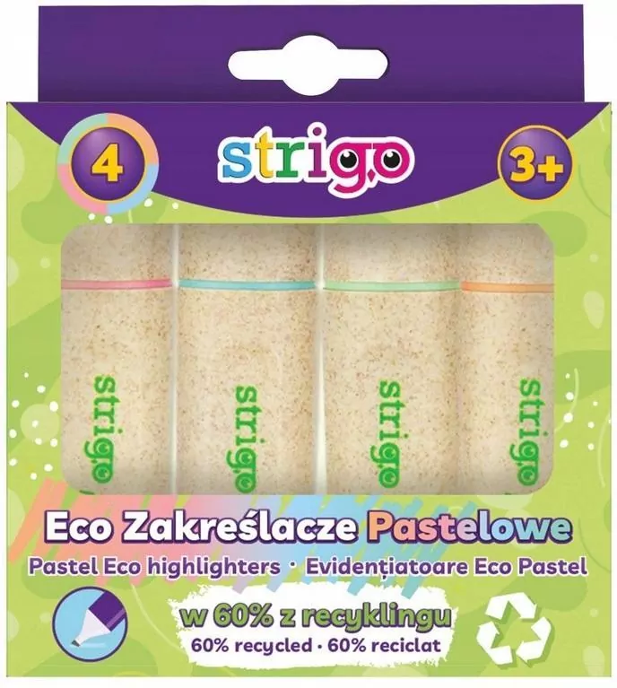 Zakreślacz Eco Hi-text pastel 4szt mix STRIGO - tantis.pl