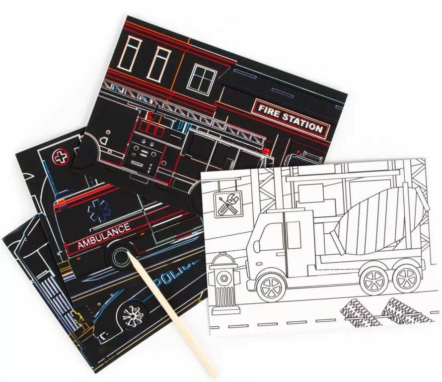 Wydrapywanka z kolorowanką 2w1 Pojazdy KIDEA - tantis.pl