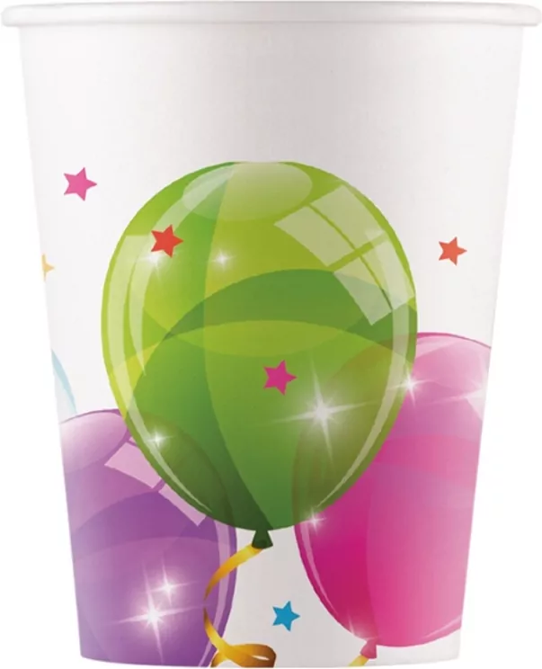 Kubeczki papierowe Sparkling Balloons Kokliko, 200 ml, 8 szt - tantis.pl