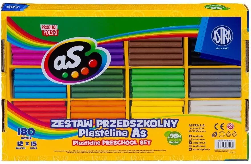 Astra. Zestaw plastelin 12 kolorów po 15 sztuk - tantis.pl