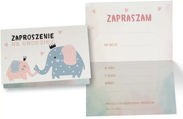 Zaproszenie. Słoniki. ZZ-078 - tantis.pl