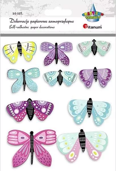 Motyle papierowe samoprzylepne, 10 sztuk. Mix - tantis.pl