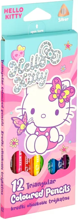 Kredki ołówkowe trójkątne Hello Kitty 12 kolorów - tantis.pl