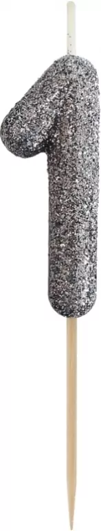 Świeczka piker 1 czarna brokatowa 11x3.5 cm - tantis.pl