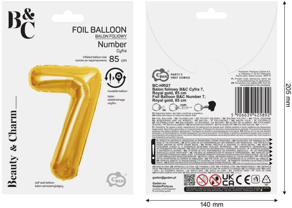 Balon foliowy B&C 7 Royal gold 85cm - tantis.pl