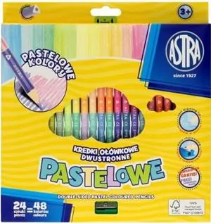 Kredki Astra ołówkowe, trójkątne, dwustronne, pastelowe, 48 kolorów - tantis.pl