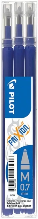 Wkłady do pióra kulkowego Pilot Frixion, 0.7 mm, niebieskie. 3 sztuki - tantis.pl
